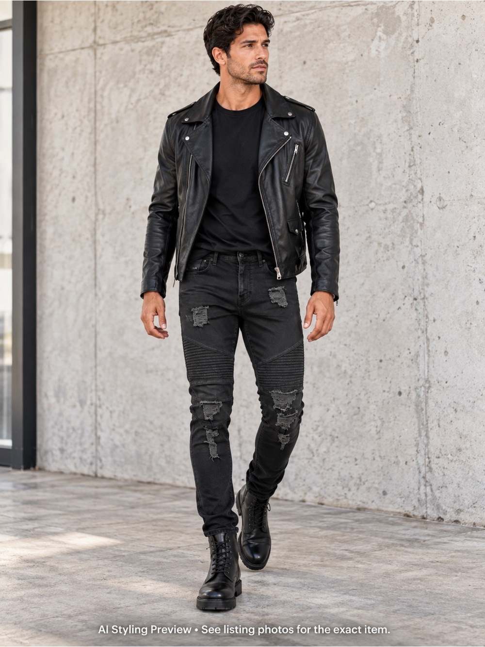 STAMPD x GAP Men’s 32 Black Distressed Moto Biker Slim Jeans